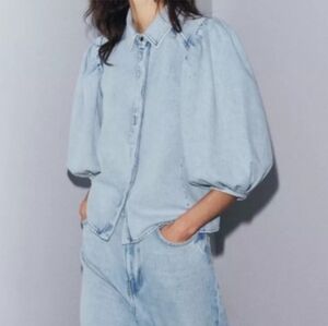 Zara Puff Sleeve Denim Top